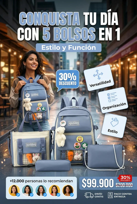 kit maleta mochila bolsos 5 en 1